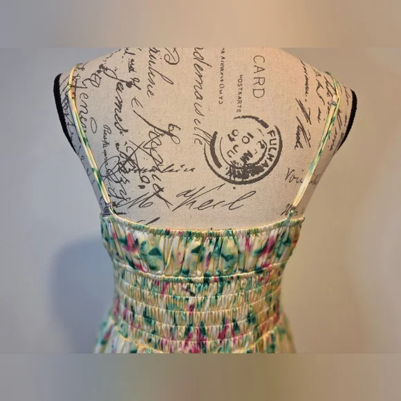 Astr Green/Yellow and Pink Floral Maxi Dress,Sapaguetri Straps, Size M. - Picture 3 of 14